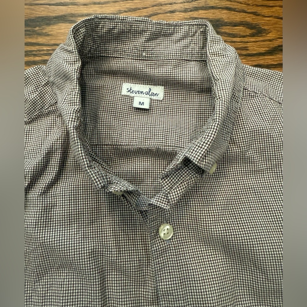 Steven Alan maroon gingham button-down shirt M